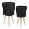 Maggift Planters Ridged Planter with Wood Legs, Decorative Plant Pots for Living Room, Garden, Balcony, Home Decor, Black 19"*19"*19" - 2 of 4