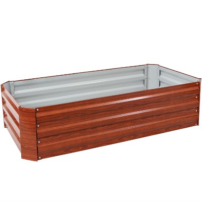 Sunnydaze Hot Dip Galvanized Steel Rectangle Raised Garden Bed for Plants, Vegetables, and Flowers - 48" L x 11.75" H - Woodgrain