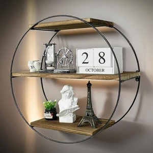 Artloge Vintage Round Wall Mounted Hanging Storage Shelf Bookshelf Cabinet Rack Geometric Circle Display Shelves Holder for Kitchen Office - 1 of 4