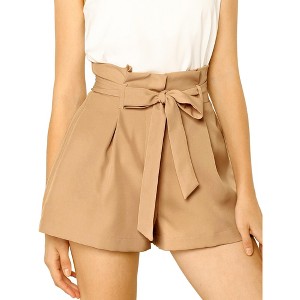 Allegra K Women's High Waist Trendy Bowknot Tie PaperBag Summer Shorts with Pockets - 1 of 4