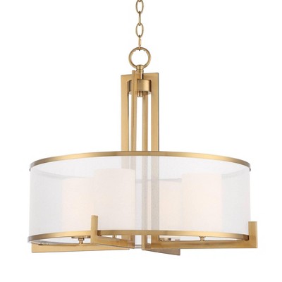 Possini Euro Design Sundry Warm Brass Pendant Chandelier 24 Wide Modern  Double Drum Shades 4-Light Fixture for Dining Room House Foyer Kitchen  Island 