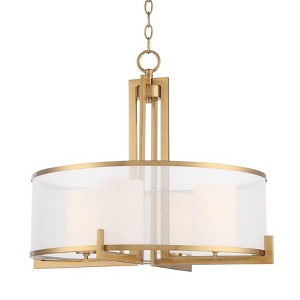 Possini Euro Design Antique Brass Pendant Chandelier 24" Wide Modern Drum Shade 4-Light Fixture for Dining Room House Living Room - 1 of 4