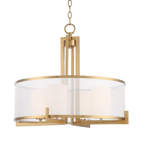 Possini Euro Design Sundry Warm Brass Pendant Chandelier 24 Wide Modern  Double Drum Shades 4-Light Fixture for Dining Room House Foyer Kitchen  Island 