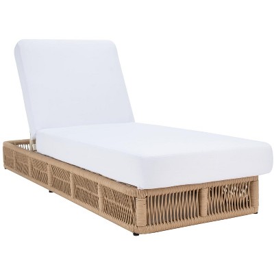 Tan Rope Wicker Armless Chaise with White Cushions