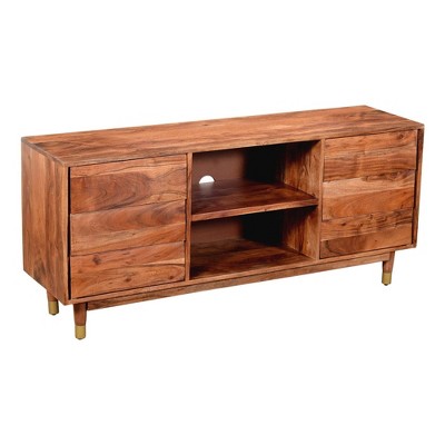 Handcrafted Wooden Console with Live Edge Shutter Door Cabinets TV Stand for TVs up to 60" Brown - The Urban Port