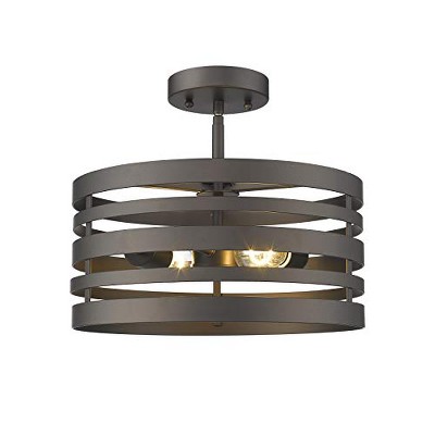 Chloe Lighting Paisley Farmhouse 2 Light Rubbed Bronze Semi-Flush Ceiling Fixture 13" Wide