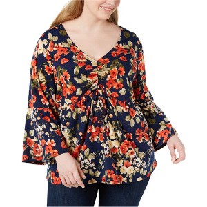 NY Collection Womens Cinch Front Floral Pullover Blouse - 1 of 1