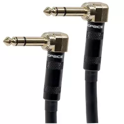 Monoprice Premier Series 1/4 Inch (TRS) Guitar Pedal Patch Cable Cord - 8 Inch - Black With Right Angle Connectors