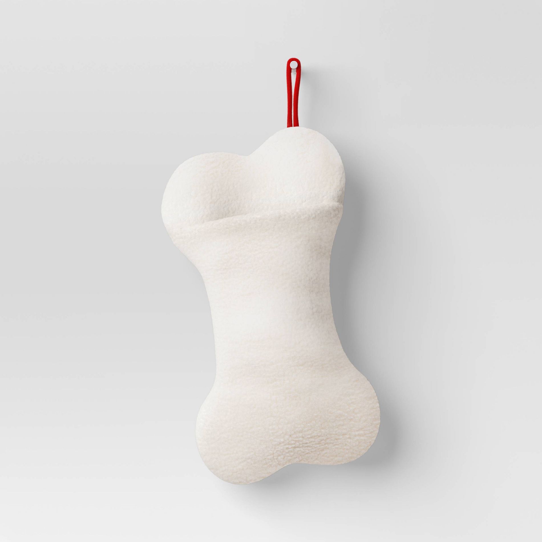 20" Christmas Faux Shearling Bone Shaped Stocking White - Wondershop™