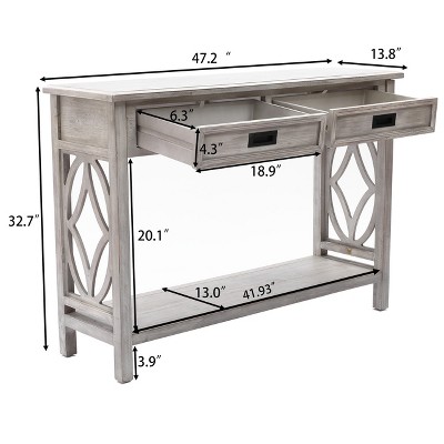 Gray Wood Console Table with Storage and Shelf