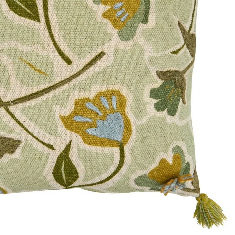 Saro Lifestyle Embroidered Large Floral Throw Pillow With Poly Filling, Green, 20" x 20", 3 of 4