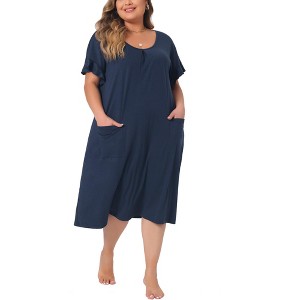 Agnes Orinda Women's Plus Size Short Sleeve Scoop Neck Soft with Pockets Nightgowns - 1 of 4