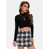 EXLURA Womens Button Bodycon Mini Skirt Sexy Night Club High Waist Elastic Y2K Fall Winter Plaid Skirts - 2 of 4
