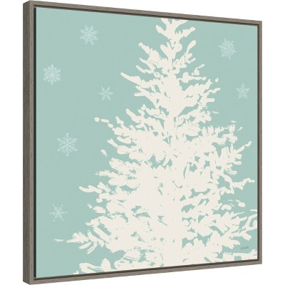 Winter Evergreen Tree Framed Canvas Wall Art Print