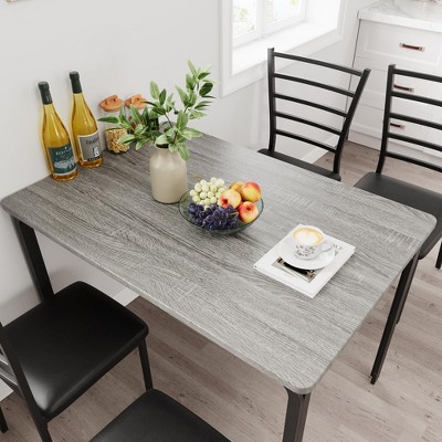 Dining Table Set for 4, Wood Tabletop Kitchen Table & Metal Frame 5-Piece Kitchen Dining Table Set