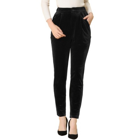 Ladies black velvet trousers elasticated clearance waist