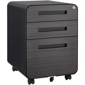 Munora 3-Drawer Mobile Metal File Cabinet - Lockable Under-Desk Storage, Gliding Drawers for A4/Letter/Legal, Black Home Office Organizer - 1 of 4