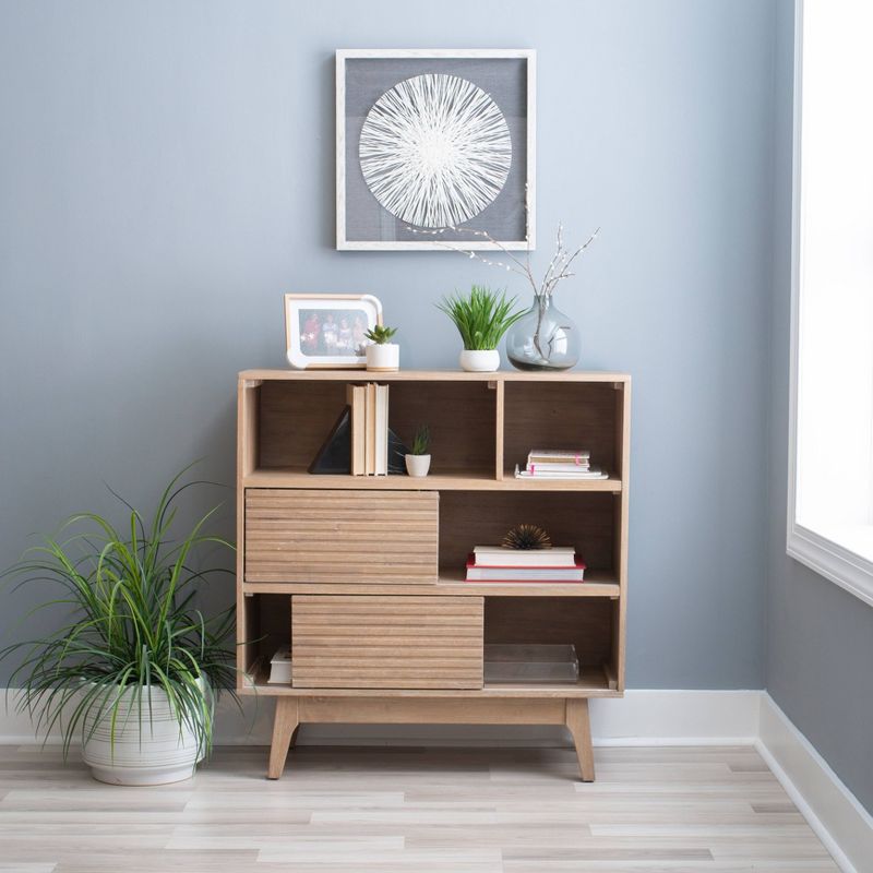 38&#34; Wedeln 3-Shelf Mid-Century Modern Bookcase with Sliding Doors Natural Finish Wood - Powell, 5 of 12