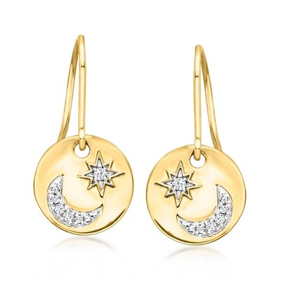 Ross-Simons 0.10 ct. t.w. Diamond Moon and Star Drop Earrings in 14kt Yellow Gold