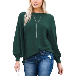 Amaryllis Women's Long-Sleeve Casual Boat Neck Loose-Fit Blouse Soft Stretchy Knit - 1 of 4
