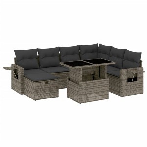 vidaXL 8 Piece Patio Sofa Set with Cushions Gray Poly Rattan - 1 of 4