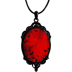 Gothic Bat Glass Pendant Necklace With Rope Chain For Punk Witch Victorian Jewelry Accessories - 1 of 4