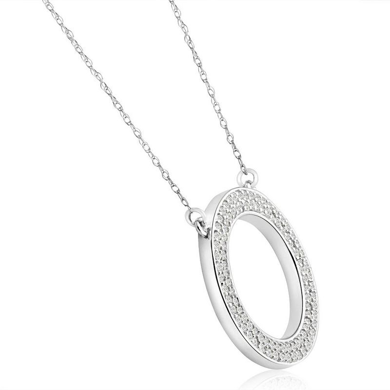 Pompeii3 5/8Ct Pave Round Cut Diamond Circle Pendant White or Yellow Gold Necklace 3/4", 2 of 5