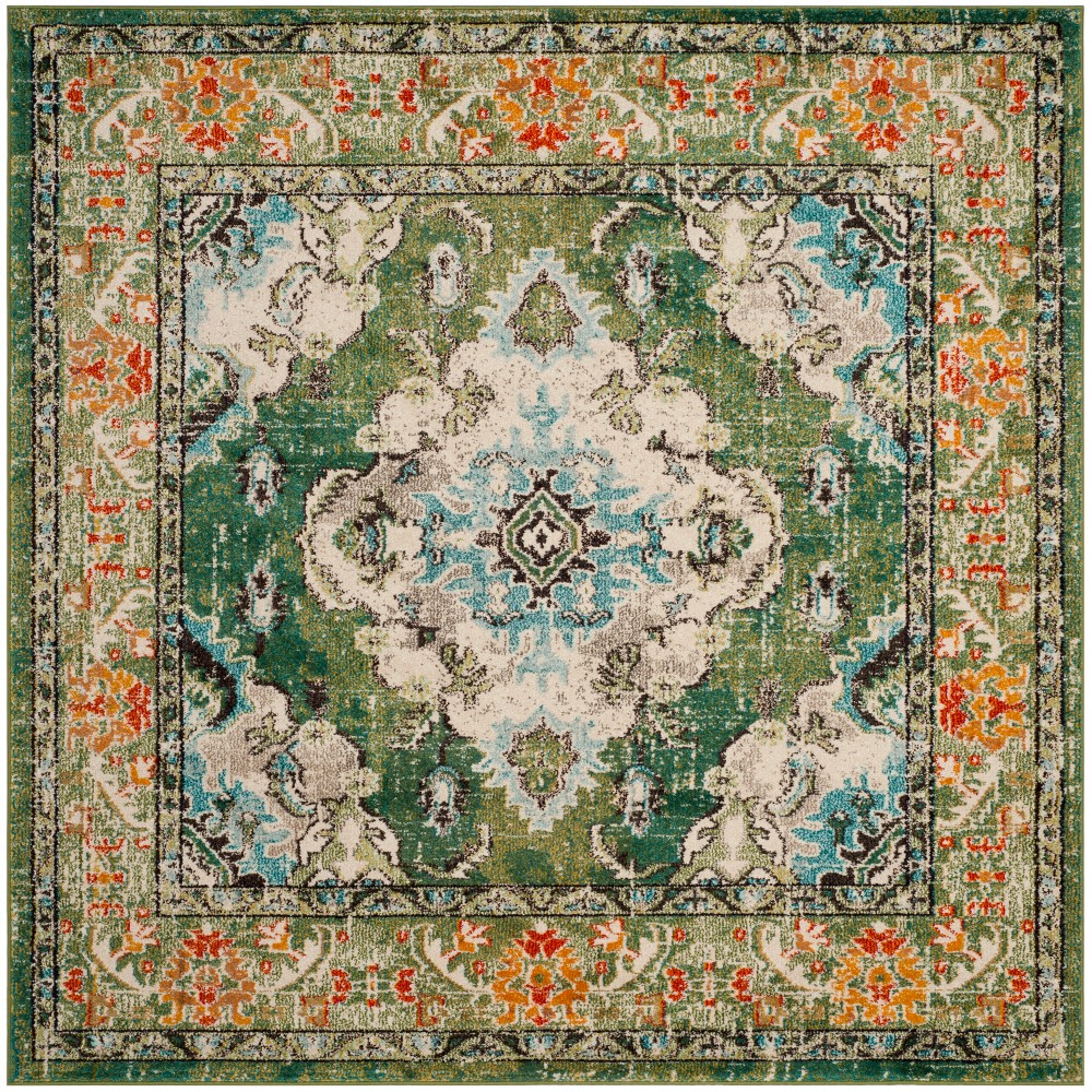 7'x7' Medallion Square Area Rug Green/Light Blue - Safavieh