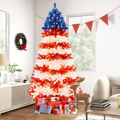 7.5 FT Patriotic Red, White, and Blue PVC Christmas Tree with LED Lights