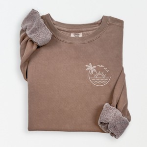 Simply Sage Market Embroidered Beach Sunset Lightweight Garment Dyed Sweatshirt - 1 of 4