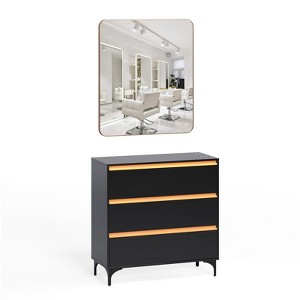 Karl Home Black Salon Styling Storage Station with Square Mirror and 3 Drawers - 1 of 4