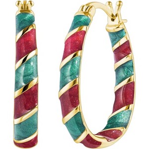 Women's Christmas earrings, Christmas enamel holiday decorative hoop earrings, exquisite jewelry gift. - 1 of 4