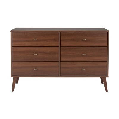 Image of Milo Mid-Century Modern 6 Drawers Dresser Cherry - Prepac: Sleek Storage, Retro Design
