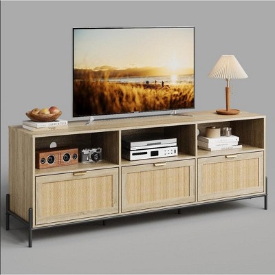 Rattan TV Stand for 65 Inch TV, Entainment Center with Open Shelf