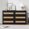 6 Drawer Double Dresser for Bedroom, Wide Wooden Storage Organizer, Boho Rattan Chest, Farmhouse Closet Cabinet, Living Room,Black - 2 of 4