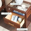 Transitional Modern Solid Wood Nightstand Side Table with Glass Top - 3 of 4