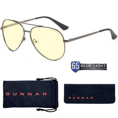 GUNNAR Gaming and Computer Glasses for Adults - Maverick, Gunmetal Frame, Amber Lens, Blocks 65% Blue Light
