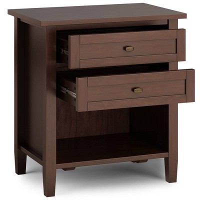 Norfolk Bedside Table - WyndenHall: Solid Wood, 2 Drawers, Open Shelf