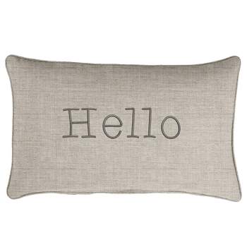 Indoor/Outdoor Hello Embroidered Lumbar Throw Pillow - Sorra Home