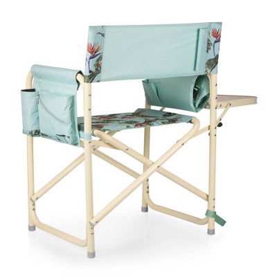 Tropical Foliage Blue Printed Aluminum Camping Chair with Side Table