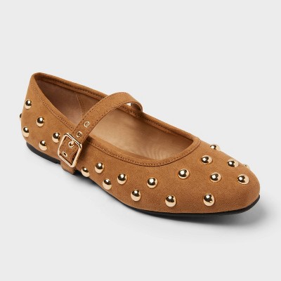 Women's Penny Gold Studded Mary Jane Flats with Memory Foam Insole - Universal Thread™ Cognac