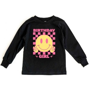 The Juniper Shop Birthday Girl Checkered Toddler Long Sleeve Tee - 1 of 3