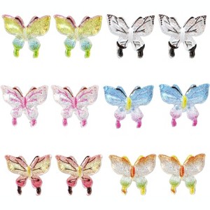 6 Pairs Colorful Butterfly Stud Earrings, Hypoallergenic Resin Earrings with Plastic Backs for Sensitive Ears - 1 of 4
