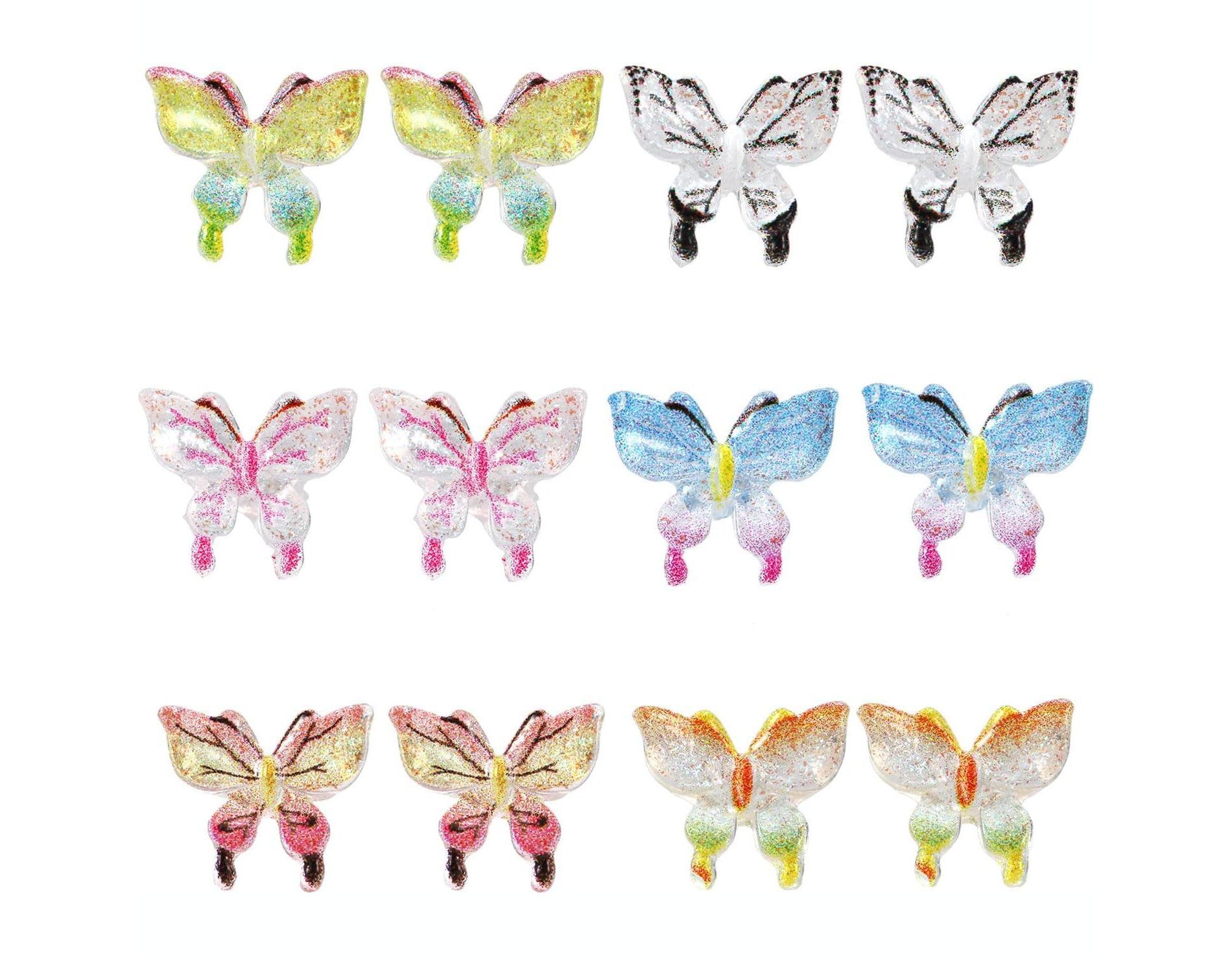 6 Pairs Colorful Butterfly Stud Earrings, Hypoallergenic Resin Earrings with Plastic Backs for Sensitive Ears
