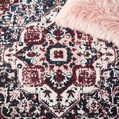 Red and Navy Rectangular Cotton Synthetic Area Rug 4' x 6'