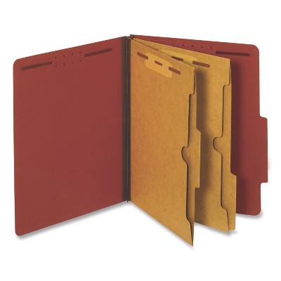 Pendaflex Pressboard Classification Folders, 2.5" Expansion, 2 Full-Pocket Dividers, 6 Fasteners, Letter Size, Red Exterior, 10/Box