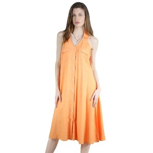 Artyska Women's Summer Linen V Neck Button Front Shirt Sleeveless Belted Collared Dress - 1 of 4