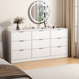 63" Dresser for Bedroom, Modern 9 Drawers Dresser with Deep Drawer, Wide Storage Chest of Drawer with Gold Handle - 1 of 4