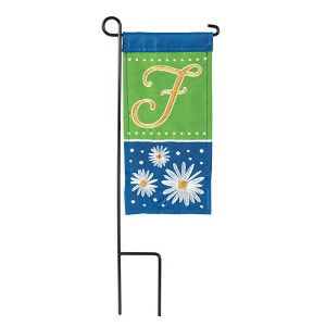 Daisy Blue Green Monogrammed F 8.5 x 4 Burlap Mini House Flag - 1 of 1