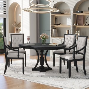 5-Piece Dining Set with Extendable Round Table and 4 Chairs - 1 of 4